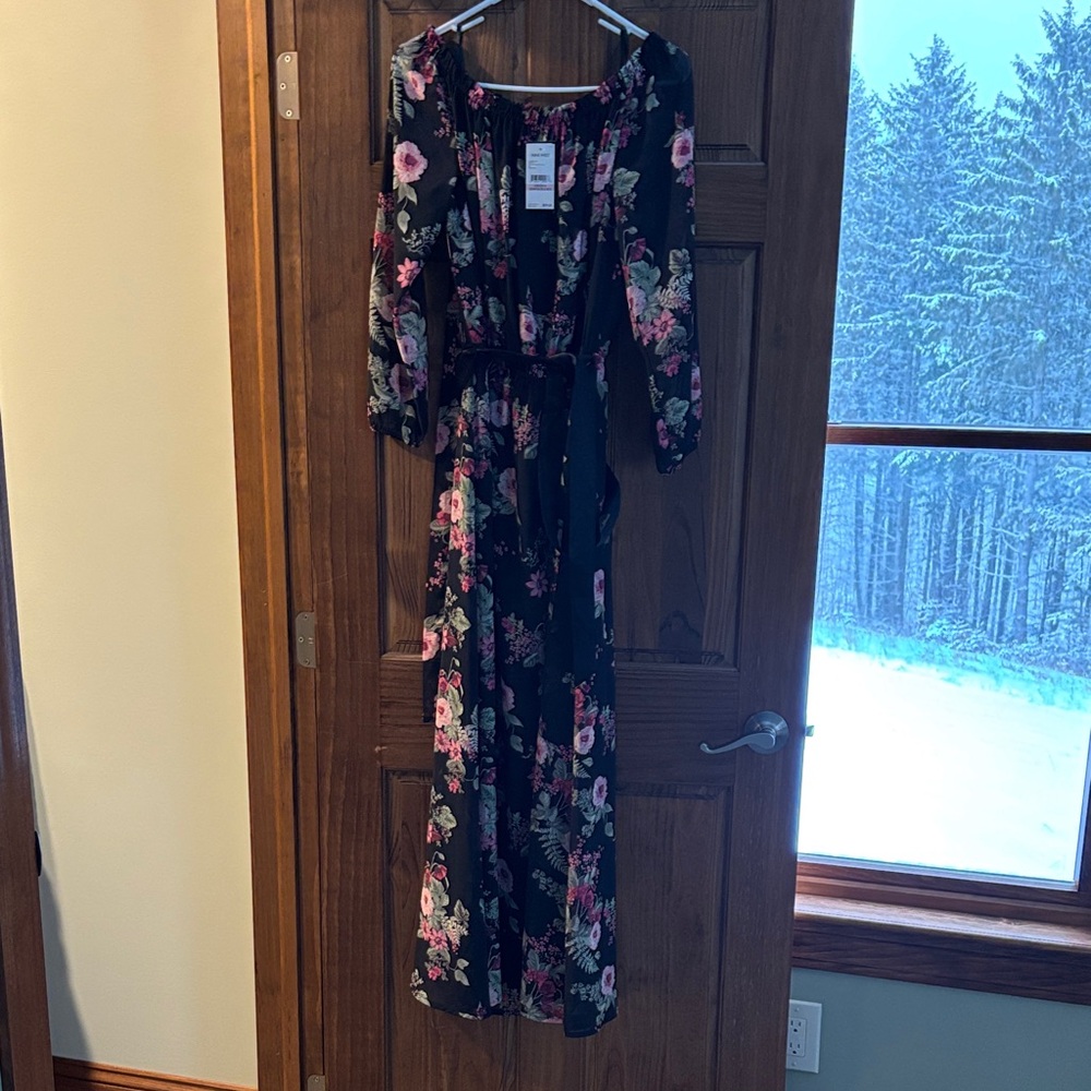 Floral Black and Pink Maxi Dress